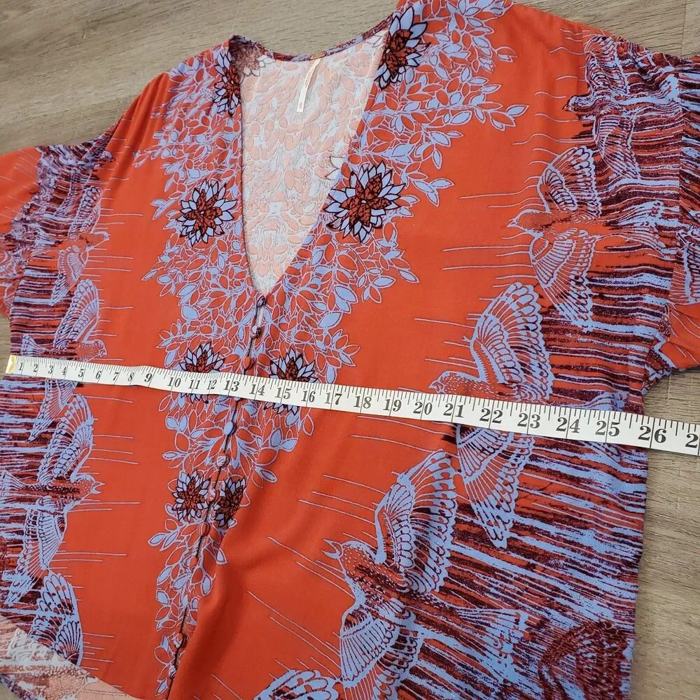 Free People Oversized Balloon Sleeve Peasant Top XS Boho Cottagecore Artsy